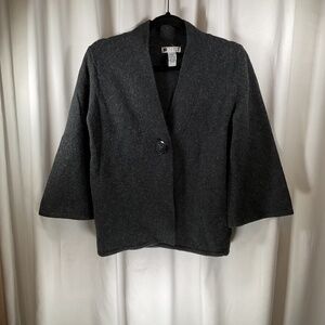 Carole Little One Button Lambswool Blend Cardigan, Womens M, Dark Grey, Sleeve